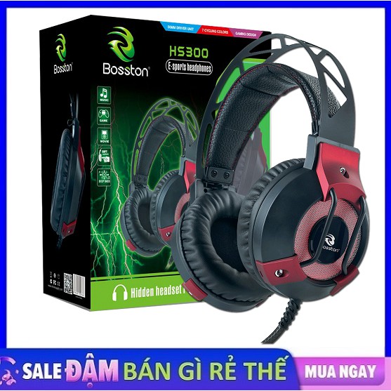 🎁Deal Hot🎁 Tai nghe chụp tai chuyên Game Bosston HS300 Led đa màu - Super Bass (Đen)