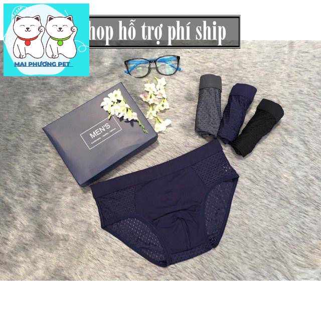 Hỗ trợ Ship- Mai phương pet - Hộp 4 quần sịp nam đùi men’s loại thông hơi thoáng khí Quần sịp khử mùi hôi