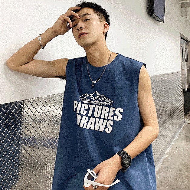 Áo thun thể thao sát nách in chữ trẻ trung cho nam