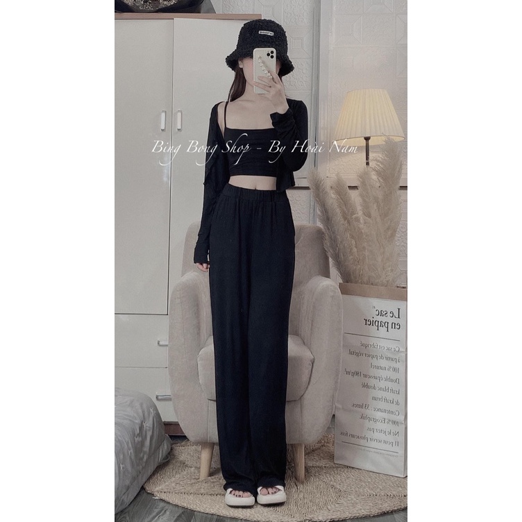 Set 3 món len tăm cúc bọc quần ống suông siêu hot DN345