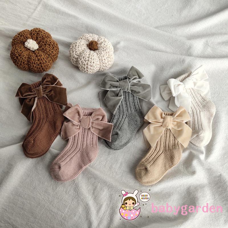 Babygarden-Off Tất Cổ Cao Thắt Nơ Cho Bé Gái (Màu Hồng, Xám, Cà Phê)