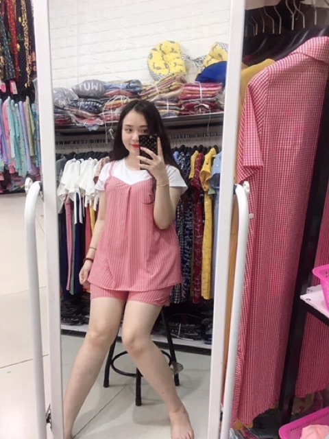 Bộ bầu lụa đẹp kẻ - bộ đồ mặc bầu và sau sinh