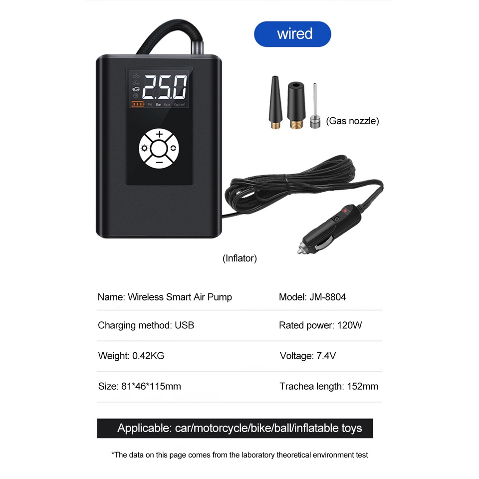 Máy Bơm Hơi Điện Tử 120W 150PSI Kỹ Thuật Số Không Dây Cho Lốp Xe Hơi / Xe Máy