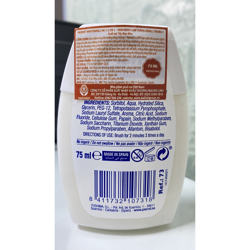 Kem đánh răng làm trắng răng 2 trong 1 Pierrot.Chiết xuất quả đu đủ làm sạch nhanh