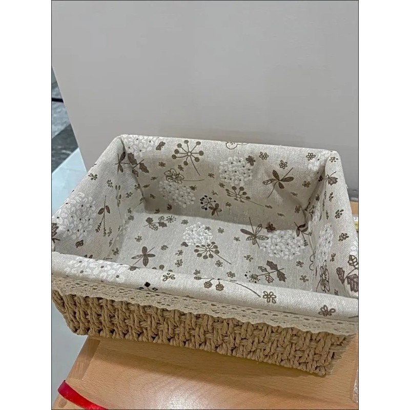 Giỏ cói, rổ cói vintage có vải lót hình chữ nhật decor