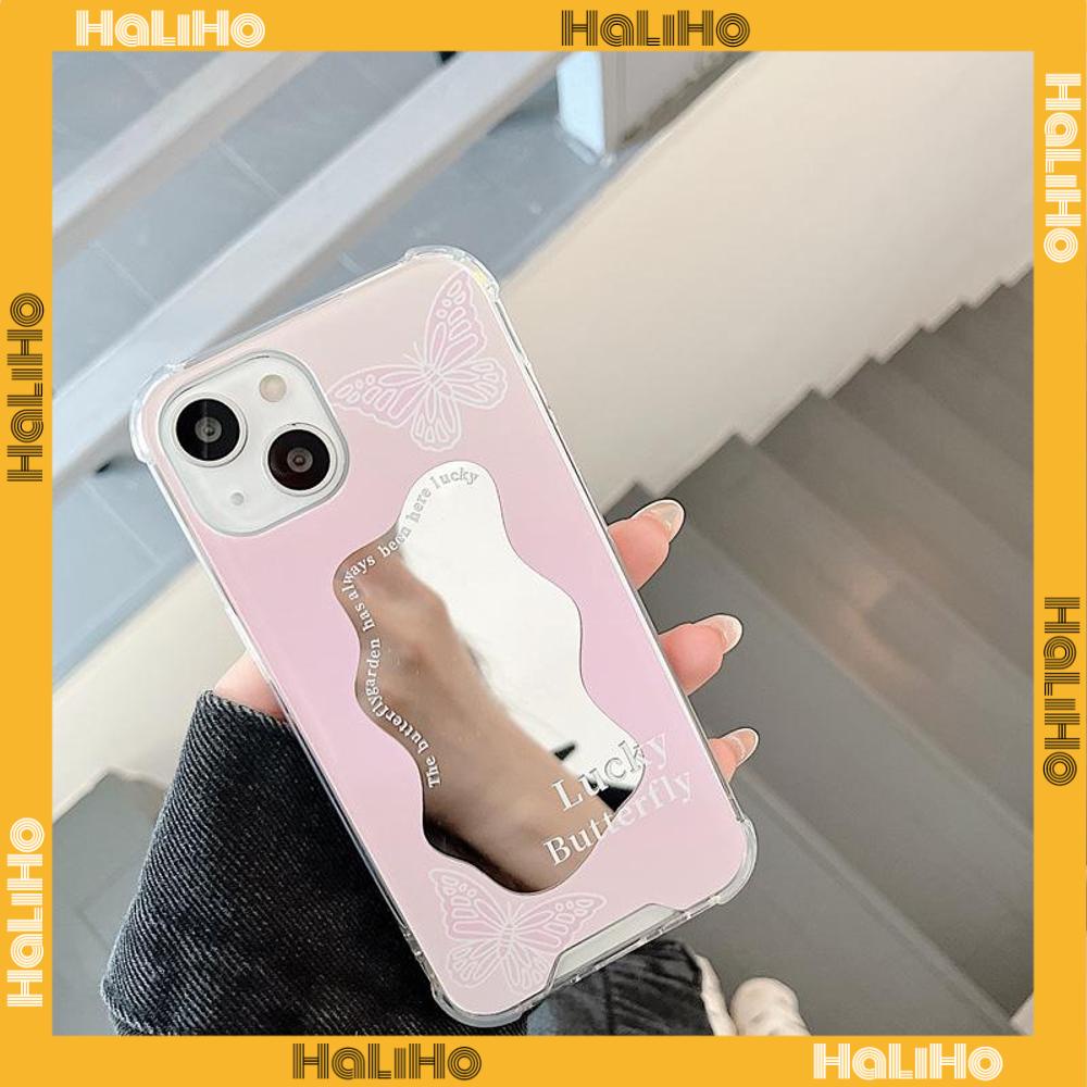 iPhone Case Acrylic HD Mirror Laser Airbag Shockproof Protection Camera Cute Pink Butterfly Compatible For iPhone 11 iPhone 13 Pro Max iPhone 12 Pro Max iPhone 7 Plus iPhone xr