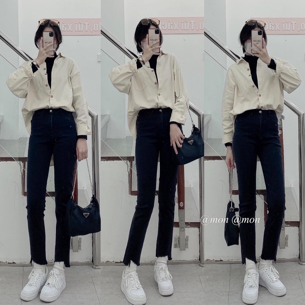 2101447 Quần jeans ulzzang dáng ống vừa form đứng màu xám đen trơn có size | WebRaoVat - webraovat.net.vn