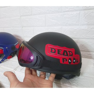 Mũ Bảo Hiểm Nửa Đầu Deadpool kèm Kính uv 7 Màu-màu đen- Nón Phượt 1/2
