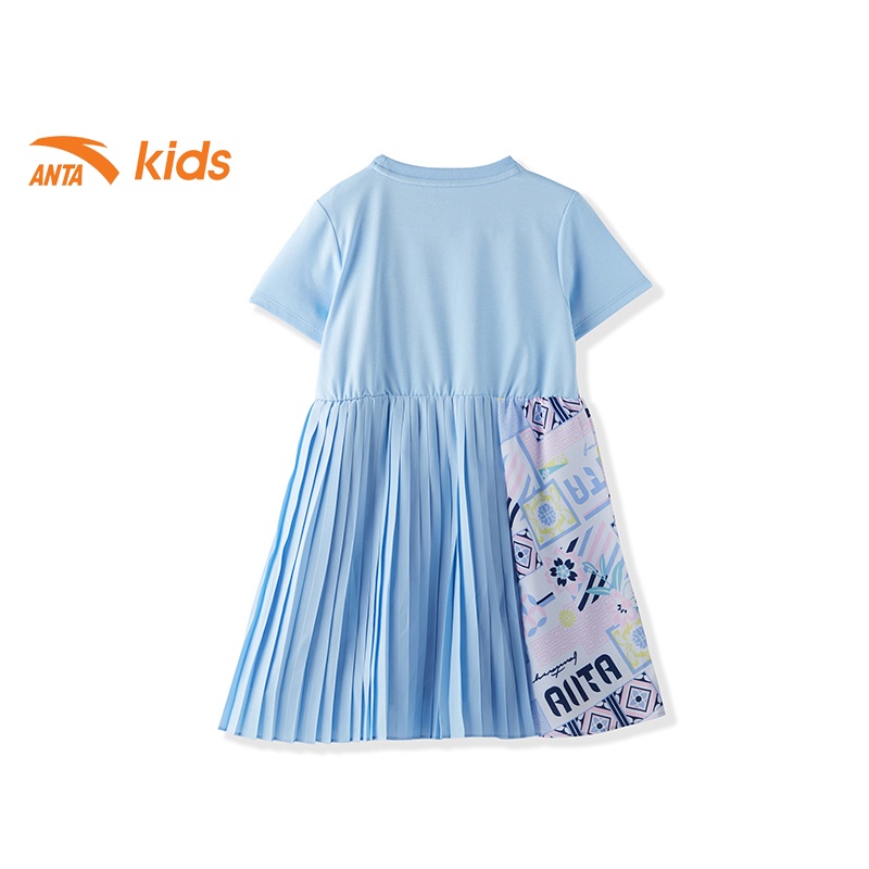 Váy liền thời trang bé gái họa tiết thổ cẩm thương hiệu Anta Kids 362138383, chiết eo, chất mát, co giãn nhẹ