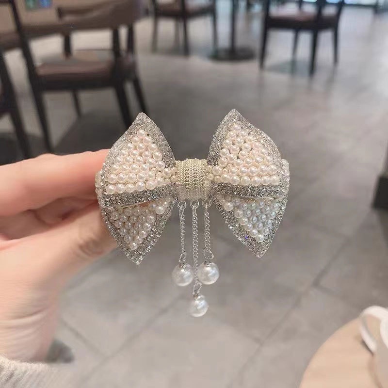 Kẹp tóc kim cương ngọc trai thời trang cao cấp hàn quốc phụ kiện nơ trang nhã Kẹp tóc nữ