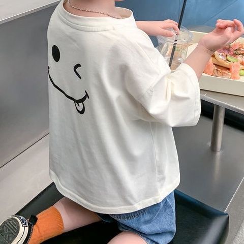 Áo Thun Cotton Tay Ngắn Cổ Tròn In Hình Mặt Cười Phong Cách Hàn Quốc Thời Trang Mùa Hè Mới Cho Bé Trai 0720