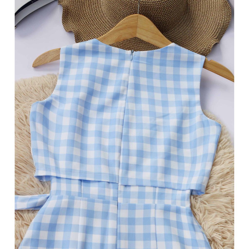 Đầm xanh caro công sở sát nách thiết kế xinh cá tính năng động mềm mát - Thời trang Lux W | BigBuy360 - bigbuy360.vn