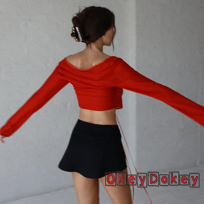 Áo Thun Crop Top Tay Dài Màu Trơn Vải Lưới Mỏng Buộc Dây Thời Trang Cho Bạn Gái