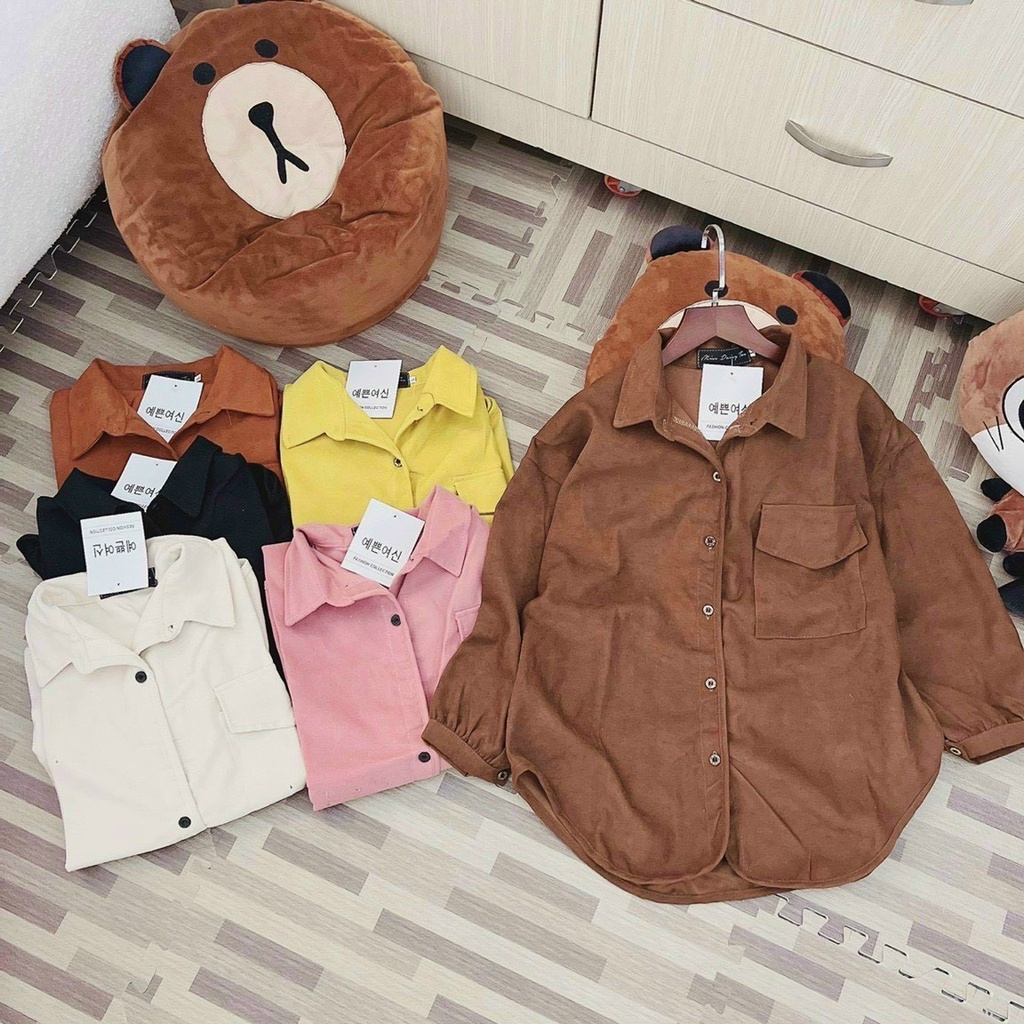 Áo Sơ Mi Nhung Bố Cao Cấp Thiết Kế Tay Phồng Khoét Đuôi Tôm Phong Cách 6 Màu Trẻ Trung Cá Tính CADO SHOP