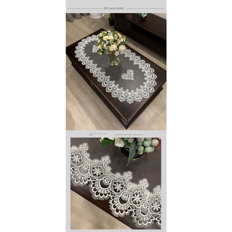 Khăn Trải Bàn Cà Phê Hình Oval Phối Ren Phong Cách Châu Âu