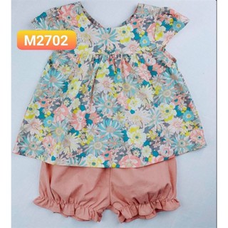 Bộ bé gái áo hoa vintage, quần linen hồng bèo nhún Sofia Candy 1-5y