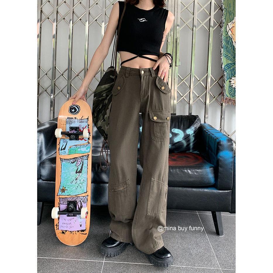 Quần Yếm Jean Ống Rộng Lưng Cao Thời Trang Mùa Hè Phong Cách Mỹ Cổ Điển Kiểu Mới Cho Nữ