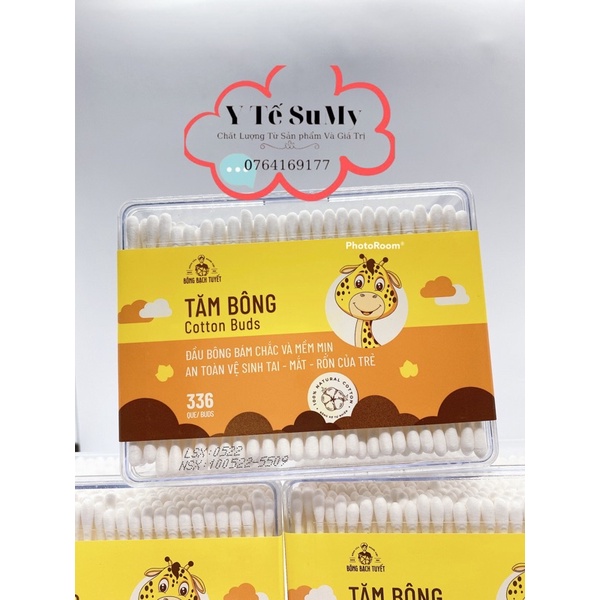 Tăm Bông Kotton Cari For Kid đầu nhỏ HỘP CHỮ NHẬT 336 Que Bông Bạch Tuyết ( Nhãn mới của 330 que Merigo ) - Bông rấy tai