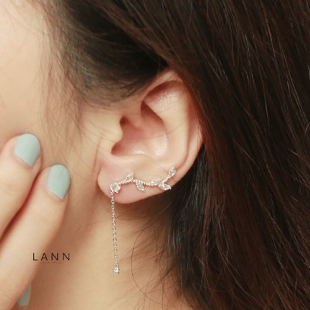 Khuyên nhành cây treo đá trắng BẠC S925 LANN E217