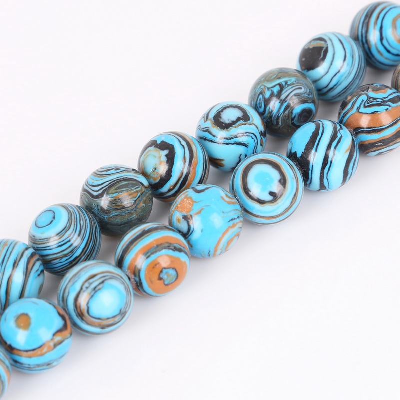 Chuỗi hạt đá Malachite tròn màu xanh lam ren 4 6 8 10 12 MM dài 15&quot; làm trang sức tùy chọn