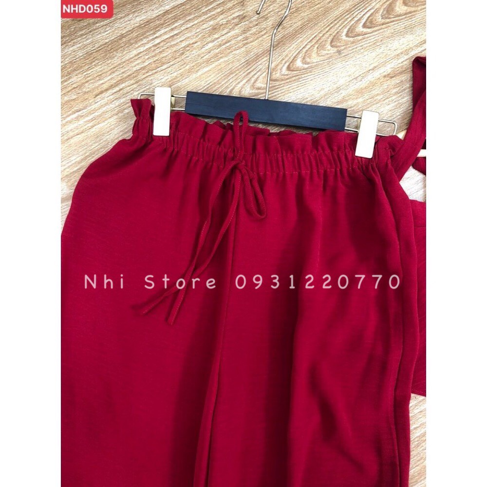 [FREESHIP 50K] Set Bộ Kiểu Nữ NHISTORE Quần DÀi Ống Rộng Áo Croptop Cột Dây Vai Freesize Dưới 57Kg