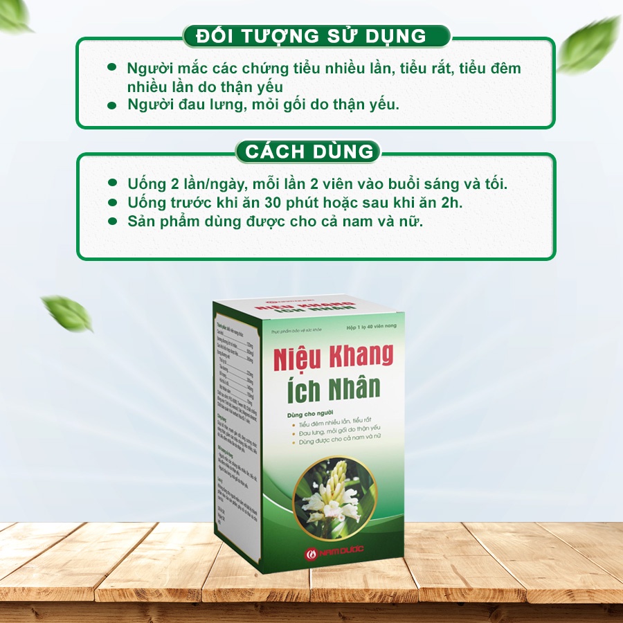 Niệu Khang Ích Nhân bổ thận, giảm triệu chứng tiểu nhiều, tiểu rát do thận yếu lọ 40 viên NKI