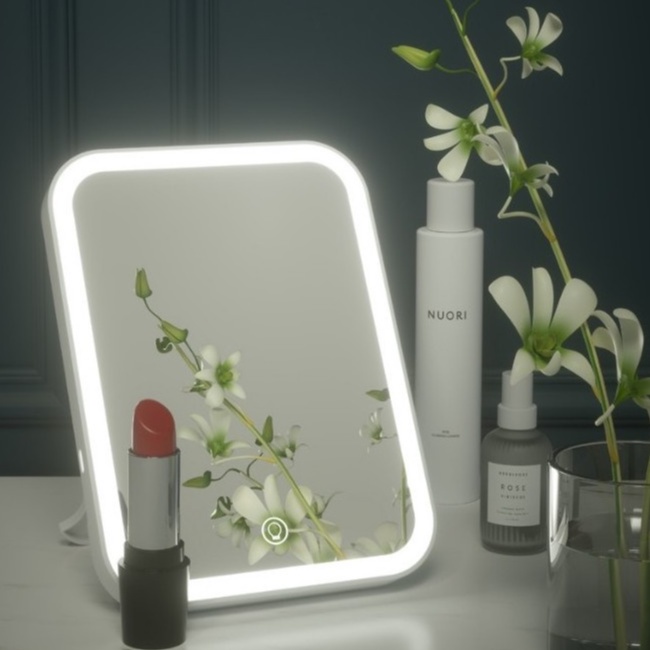 Gương trang điểm cảm ứng để bàn mini có đèn led 3 CHẾ ĐỘ MÀU, Gương để bàn mini cảm ứng có đèn led