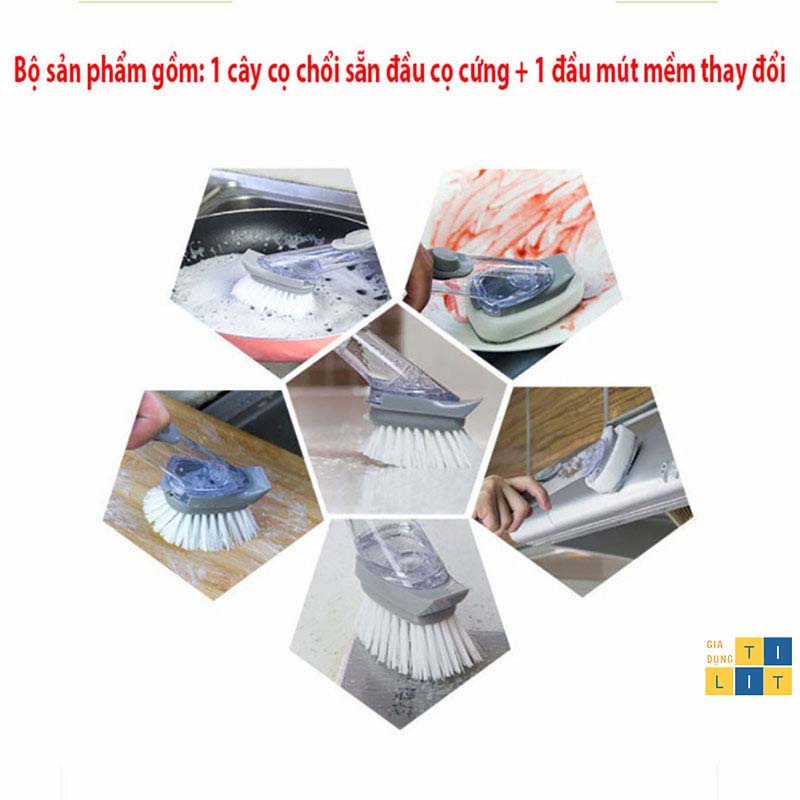 Cọ rửa chén thần kỳ kitchen tools clean up + 1 Đầu Mút Mềm (CHỔI CỌ RỬA CHÉN)