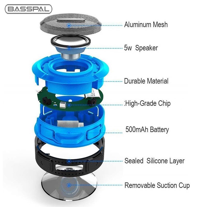 Loa Basspal C6 bluetooth chống thấm nước có đế hút và móc chắc chắn