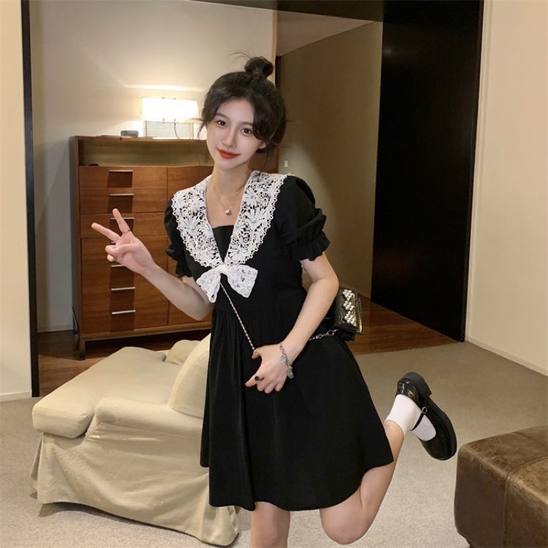 Váy xoè cổ nơ tiểu thư