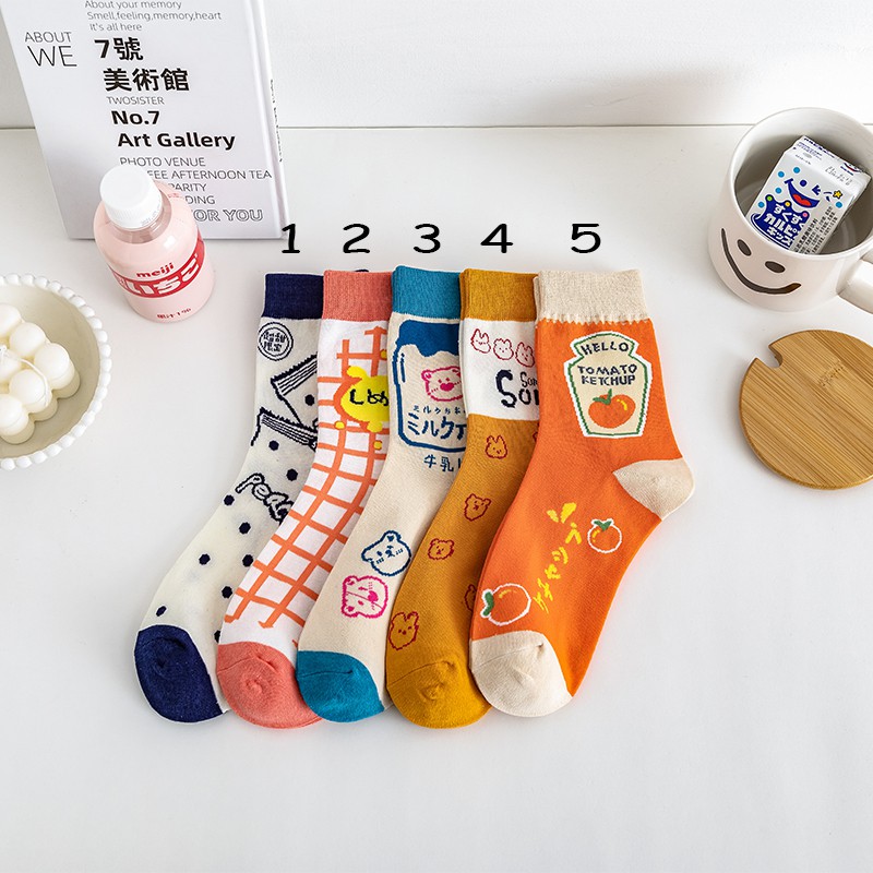 Đôi vớ cotton ngắn hoạ tiết hoạt hình thời trang cho nam và nữ