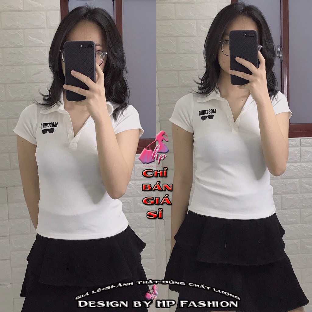 áo thun nữ đẹp ôm body cổ bẻ polo tay ngắn phom dài thêu mẫu mới thời trang 2021 trend 42LA05
