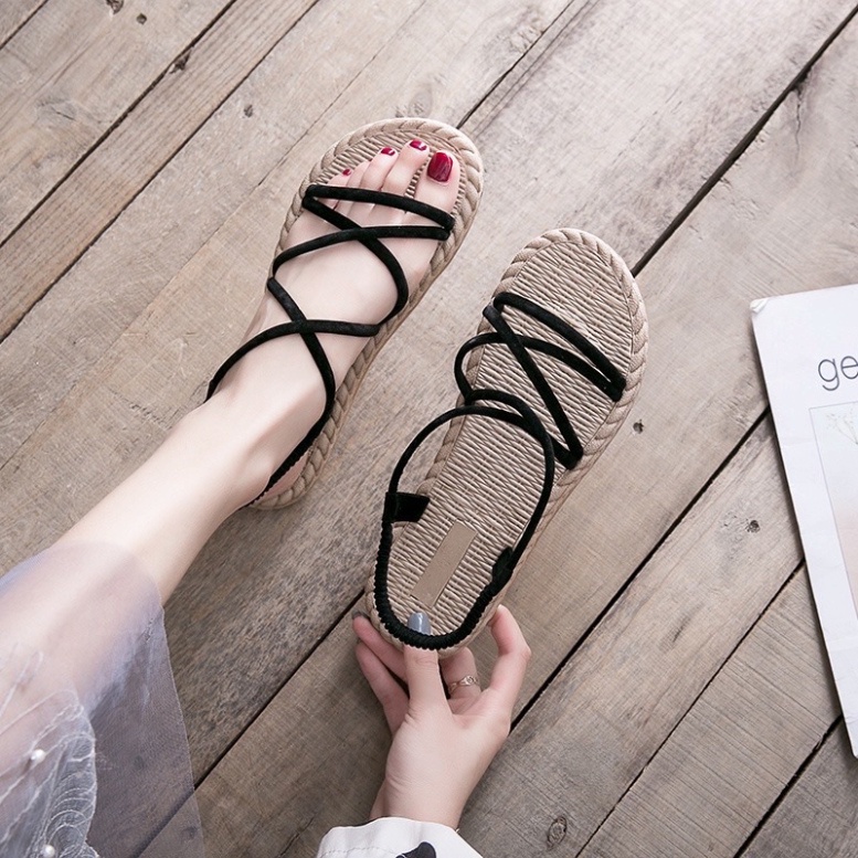 Giày sandal nữ quai chéo đế giả cối đi biển cực xinh chống trơn trượt - GL003