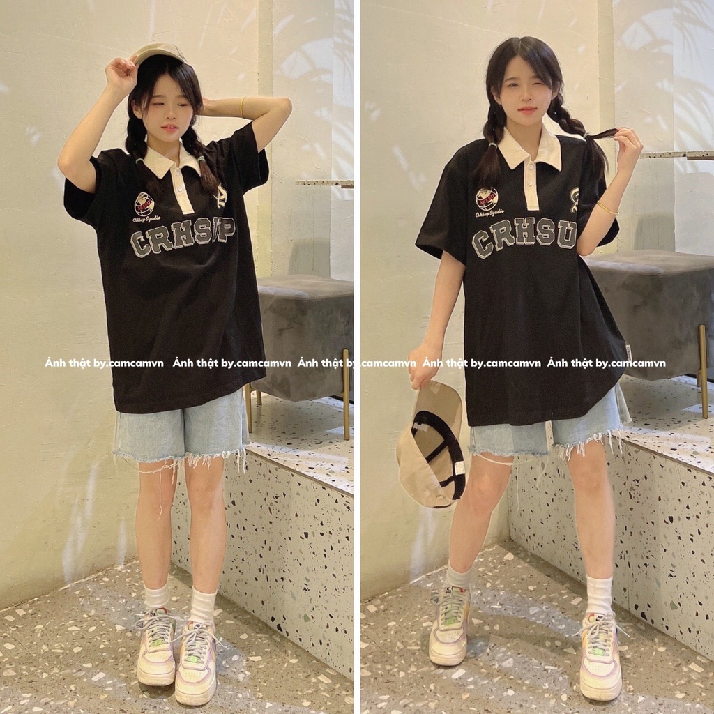 Áo Polo Basic 100% Cotton Đen Trắng, Mẫu Mới Dáng Rộng Ulzang 𝘽𝙮.𝘾𝙖𝙢𝙘𝙖𝙢