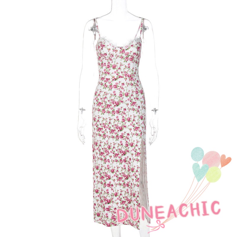 Đầm hai dây DUNEA Y0810 in hoa xẻ tà phong cách boho
