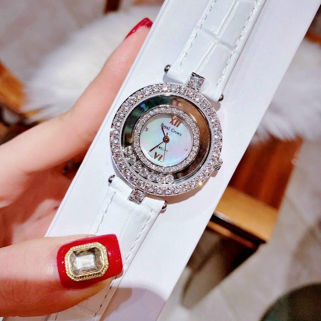 Đồng hồ nữ ROYAL CROW dây da mặt đính đá thời thượng hot trend thời trang giới trẻ, chống nước , bảo hành 12 tháng | BigBuy360 - bigbuy360.vn