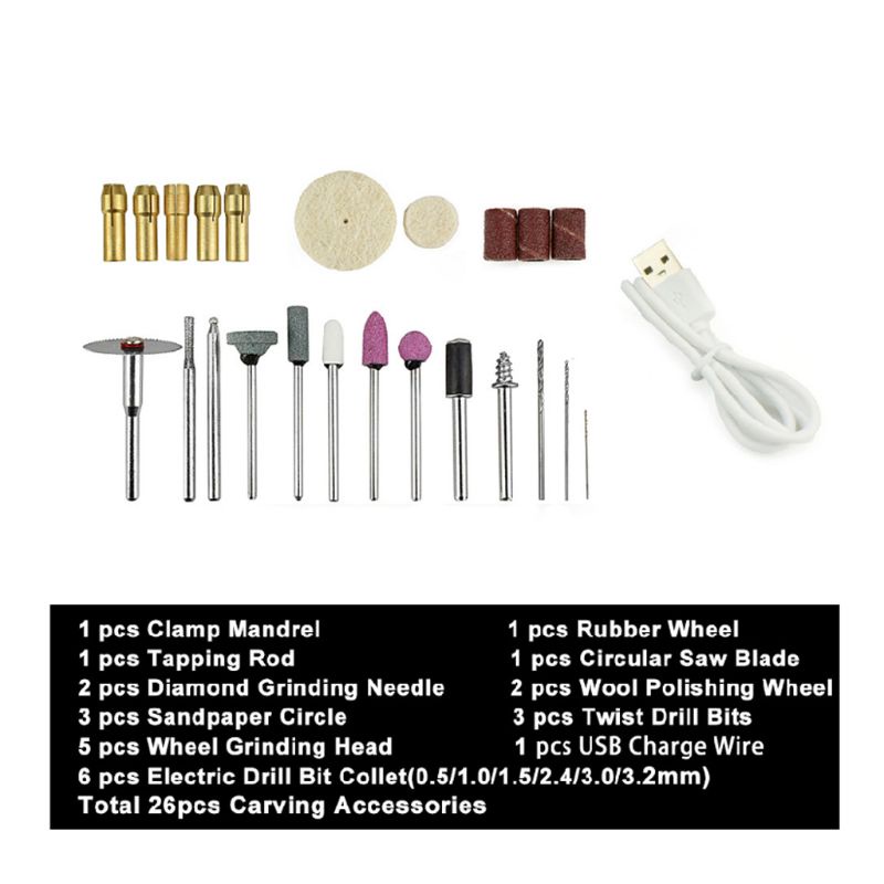 Bộ Dụng Cụ Xoay Đánh Bóng Mini Không Dây Sạc USB 3.7V Đa Năng