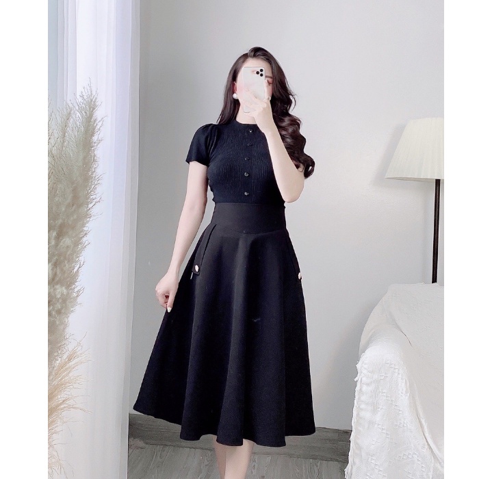 Chân Váy Công Sở Nữ Dáng Xoè Túi Đính Cúc Zym's House - K153