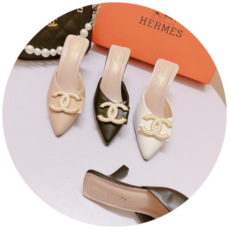 Bán Sỉ- Siêu Rẻ-Dép nữ, sục cao gót mũi nhọn da lì tag X ngọc gót nhọn 6cm