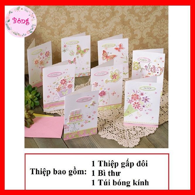 Thiệp chúc mừng 8/3, sinh nhật, cảm ơn size to in hoa nổi độc đáo - Thiep19