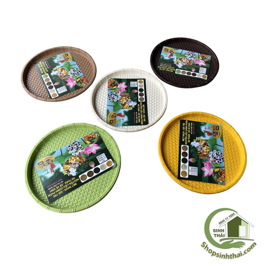 Mẹt nhựa giả mây đựng bún đậu size nhỏ 28cm - Khay nhựa tròn màu trắng, vàng, kem, nâu, xanh lá - Chọn loại