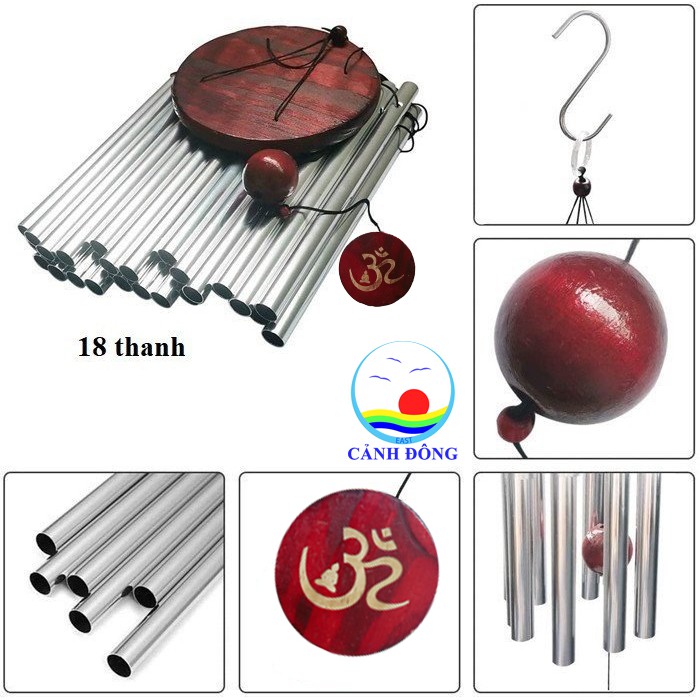 Chuông gió 18 thanh khắc hình chữ Om may mắn bình an