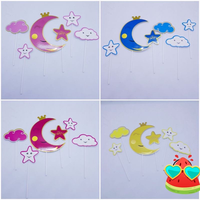 Cắm trăng sao mây trang trí bánh kem