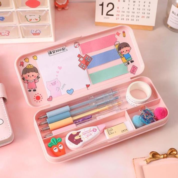 Hộp Bút Đa Năng Đẹp Nhiều Ngăn Có Thể Dán Sticker Cute CHo Học Sinh Màu Pastel