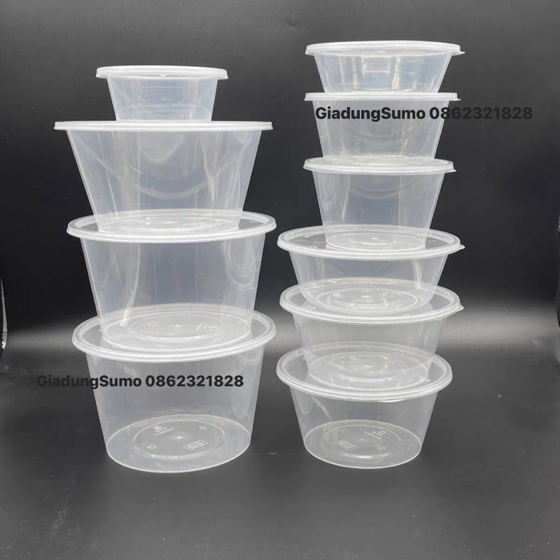 Set 10 Hộp nhựa tròn Microwave 350ml/ 500ml/ 600ml /700ml /1000ml đựng