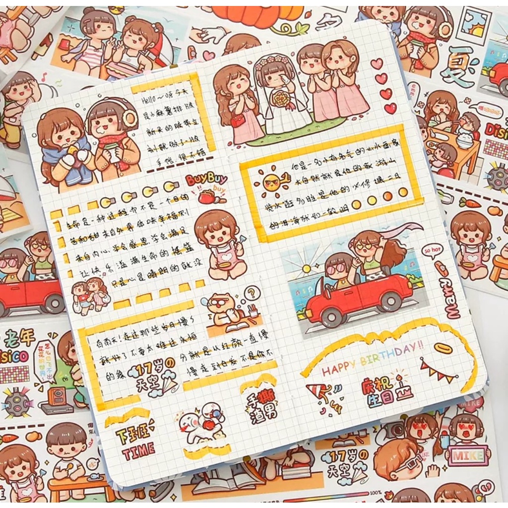 Chiết Washi Tape họa tiết em bé Mochi đáng yêu trang trí sổ tay, Chiết chu kỳ băng dán trang trí Small Mochi xinh xắn