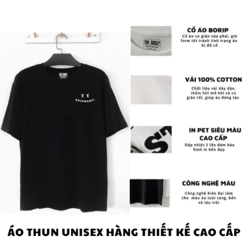 Áo thun tay lỡ unisex,cotton cao cấp co dãn 4 chiều, dáng form rộng nam nữ, hàng thiết kế in chữ EPIPHANI. Đen/trắng.