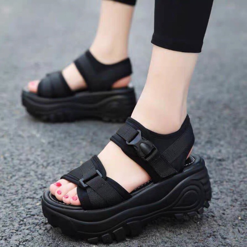 SANDAL NỮ, SANDAL ĐẾ BÁNH MÌ ĐEN ĐỎ SIÊU HOT