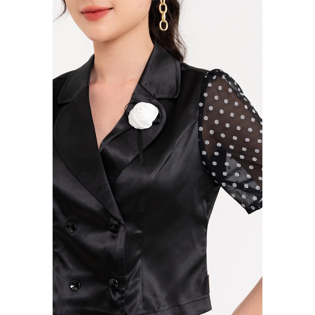 Áo Sơ Mi LAMER Cổ Vest Tay Phối L61H22H009