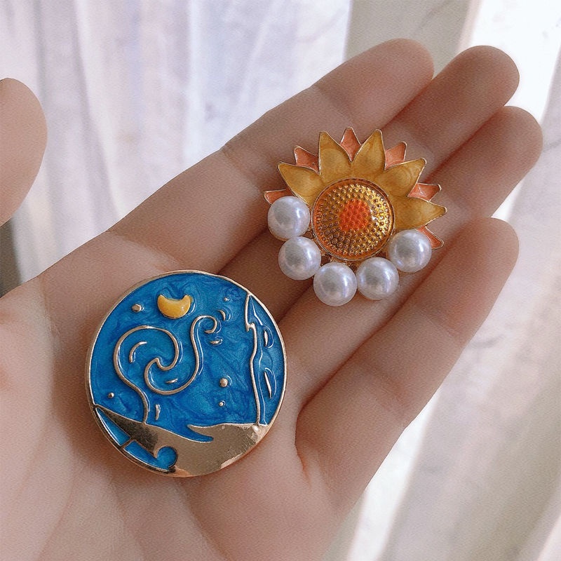 Ghim cài áo họa tiết tranh sơn dầu phong cách cổ điển độc đáo